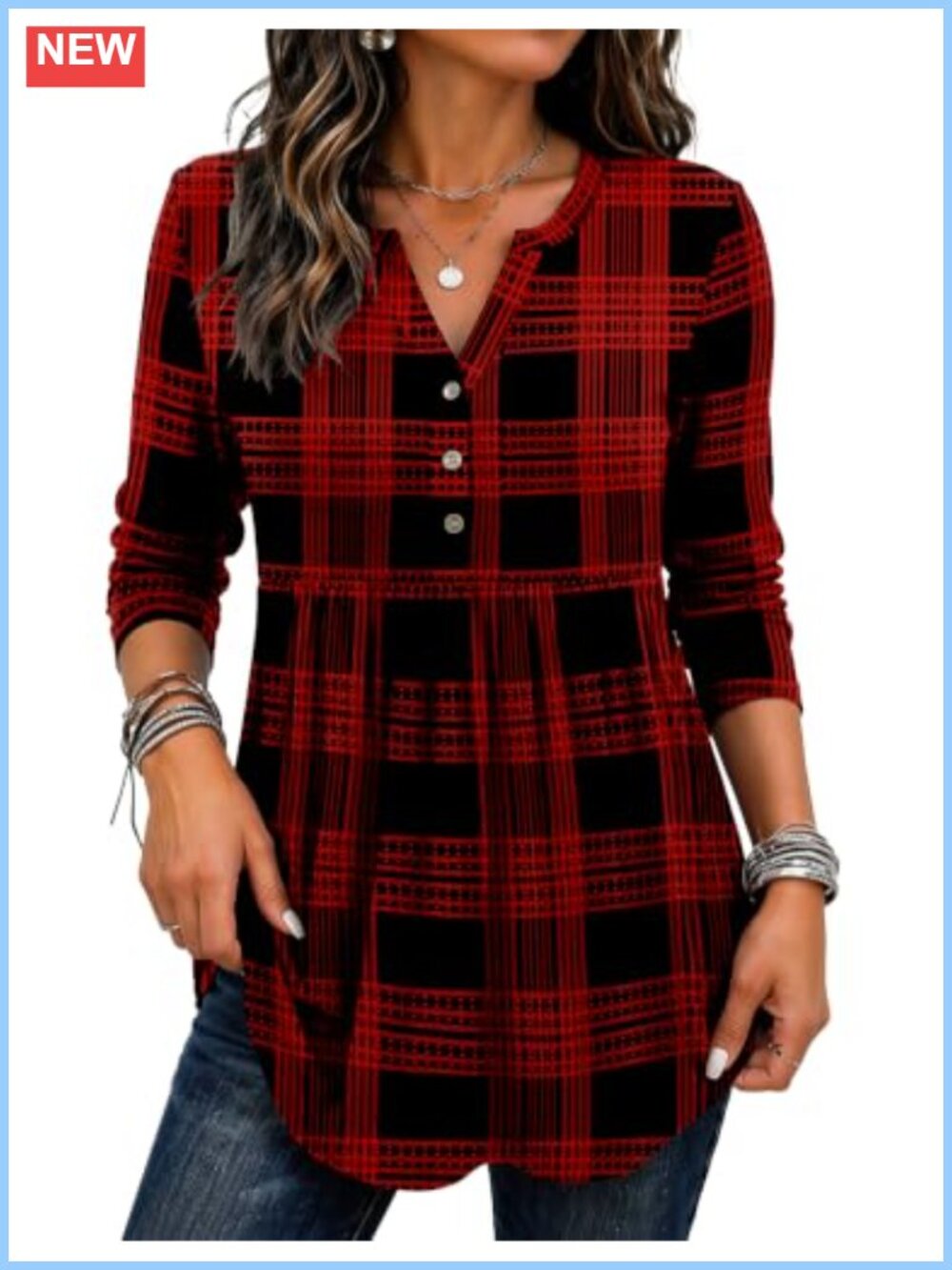Zeagoo Women's Long Sleeve V-Neck Henley Pleated Tunic Blouse